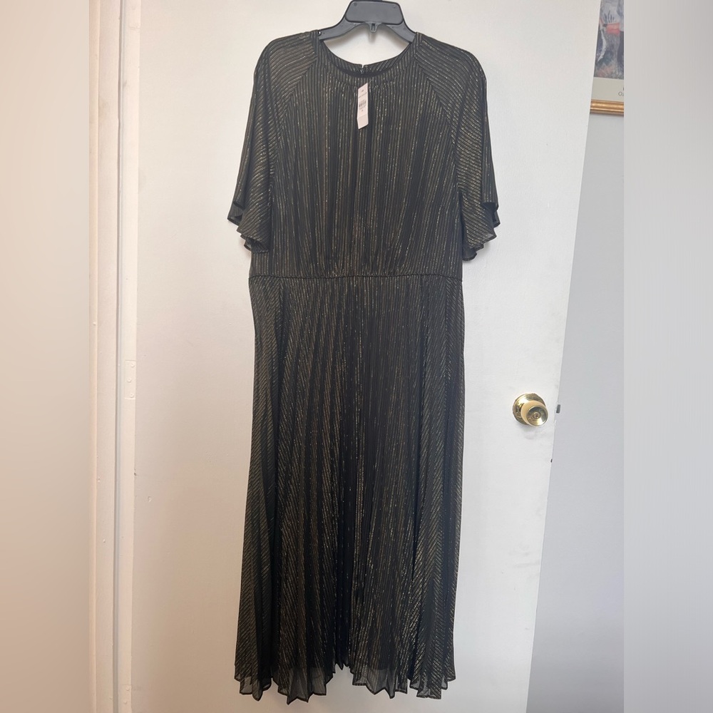 NWT - Ann Taylor Shimmer Stripe Pleated Flare Dress - Size 16 - Picture 2 of 10